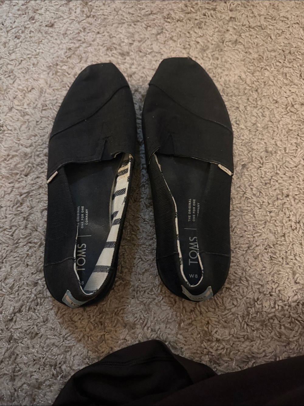 Toms Black Canvas Slip-On Flats with Patterned Lining